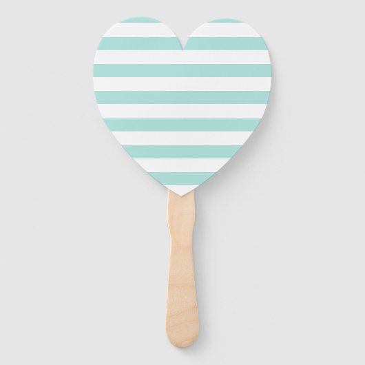 Licht Turquoise en Wit Breed Horizontaal Gestreept Handwaaier (Voorkant)