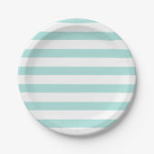 Licht Turquoise en Wit Breed Horizontaal Gestreept Papieren Bordje (Voorkant)