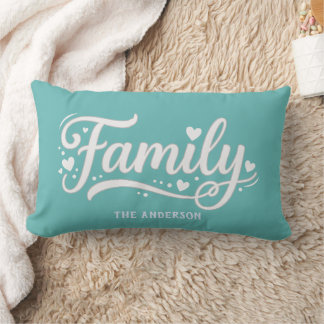 Licht turquoise Familie Hart Script Monogram Kussen