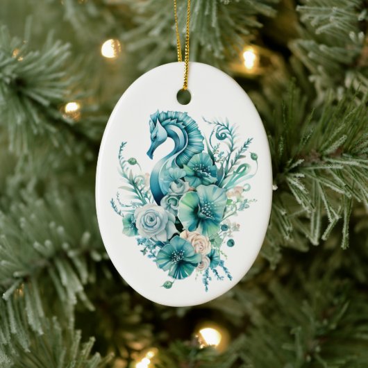 Licht Turquoise Zee Paard Kerst Ornament (Boom)