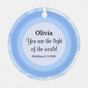 Licht van de Wereld Baby Blauwe Bijbel Verse Naam Metalen Ornament