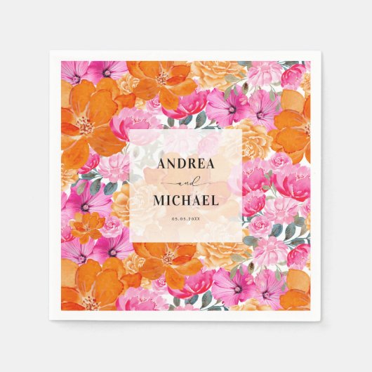 Licht Vervaagd Roze en Sinaasappel Bloemen Zomer B Servet (Voorkant)