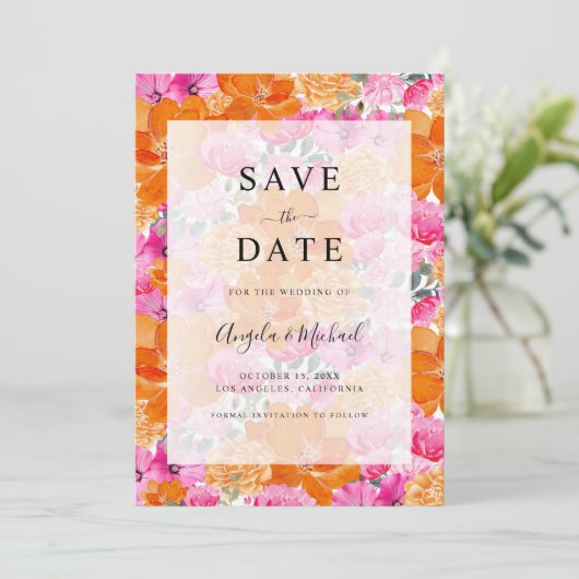 Licht Vervaagd Roze Sinaasappel Bright Garden Brui Save The Date (Staand voorkant)
