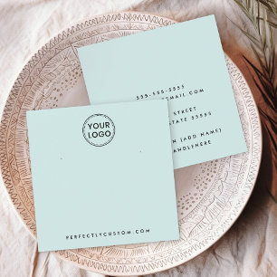 Licht waterblauw aangepaste logo-oorenkaart vierkante visitekaartjes