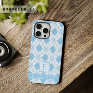 Licht Zacht Helder Blauw Argyle Patroon iPhone 15 Pro Max Hoesje