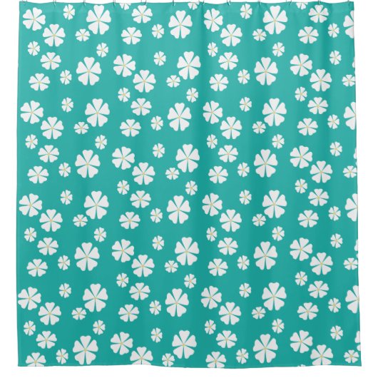 Licht zee groen met witte bloemen douchegordijn (Voorkant)