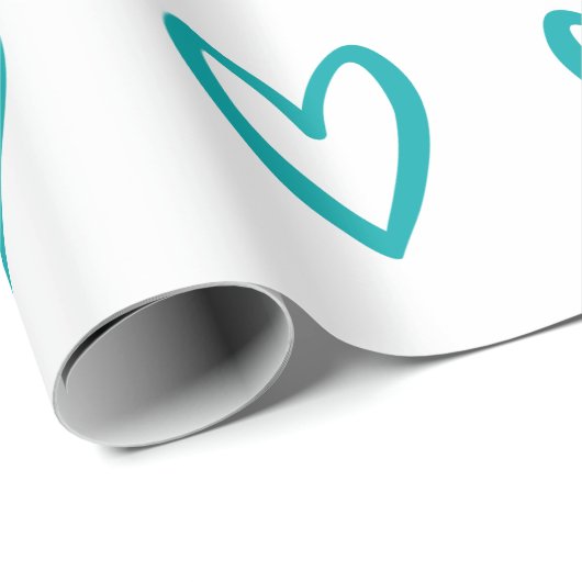 Licht Zee Groen op Wit handgetekende Harten Cadeaupapier (Rol Hoek)