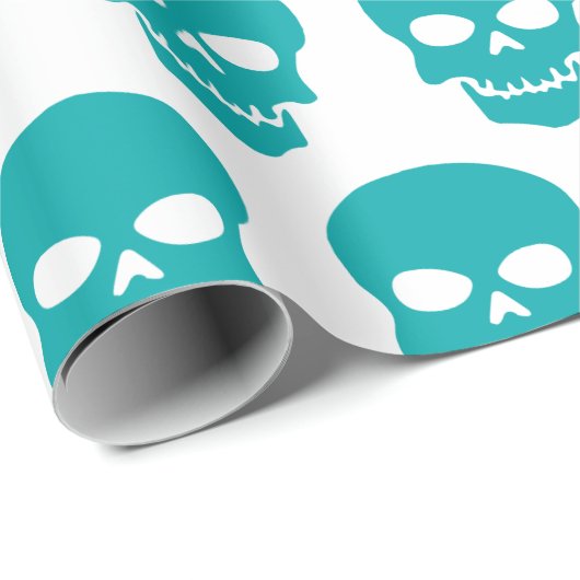 Licht Zee Groen op Witte Skulls Cadeaupapier (Rol Hoek)