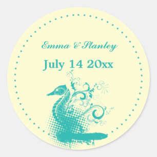 Licht zee groen zeepaardbruiloft Save the Date Ronde Sticker