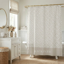 Lichtbeige en witte Griekse sleutel naammonogram Douchegordijn