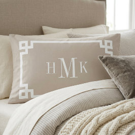 Lichtbeige Grieks sleutel monogram standaard Kussensloop