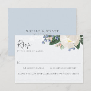 Lichtblauw Bloemen Bruiloft Voedsel Allergie RSVP Kaartje
