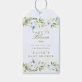 Lichtblauw Bloemenkrans Baby in Bloom Baby shower Cadeaulabel (Voorkant)