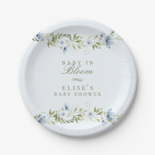Lichtblauw Bloemenkrans Baby in Bloom Baby shower Papieren Bordje