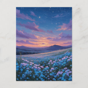 Lichtblauw Bloemenweiland bij Zonsondergang Briefkaart