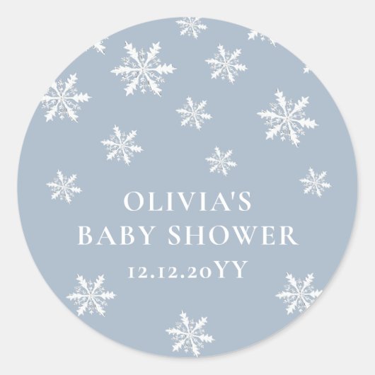 Lichtblauw Boho Winter Sneeuwvlok Baby shower Ronde Sticker (Voorkant)