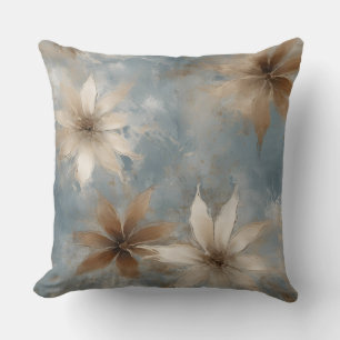 Lichtblauw Bruin Beige Abstract Bloemmotief Kussen