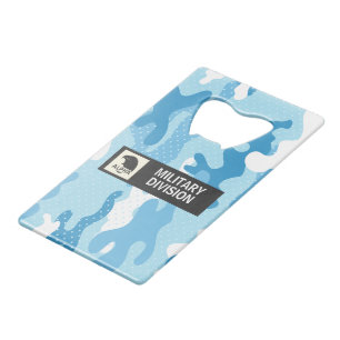 Lichtblauw camouflage polka stippenpatroon kredietkaart flessenopener