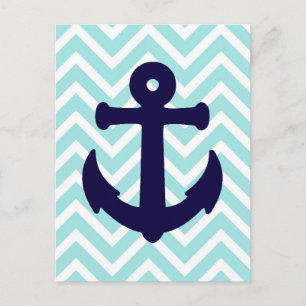 Lichtblauw Chevron Nautisch Anker Briefkaart 2