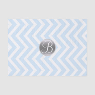 Lichtblauw Chevron Print Monogram Letter Initiaal Tissuepapier