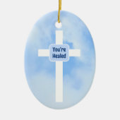 Lichtblauw Christelijk Kruis Bijbel Verse Healing Keramisch Ornament (Voorkant)