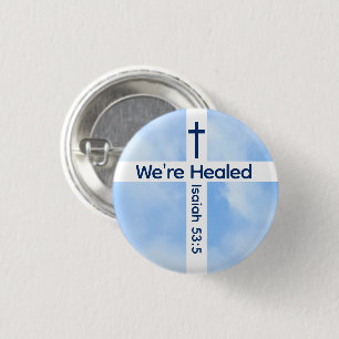 Lichtblauw christelijk kruis Bijbelvers genezing Ronde Button 3,2 Cm