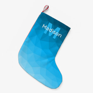 Lichtblauw cyaan geometrisch mesh patroon Monogram Kleine Kerstsok