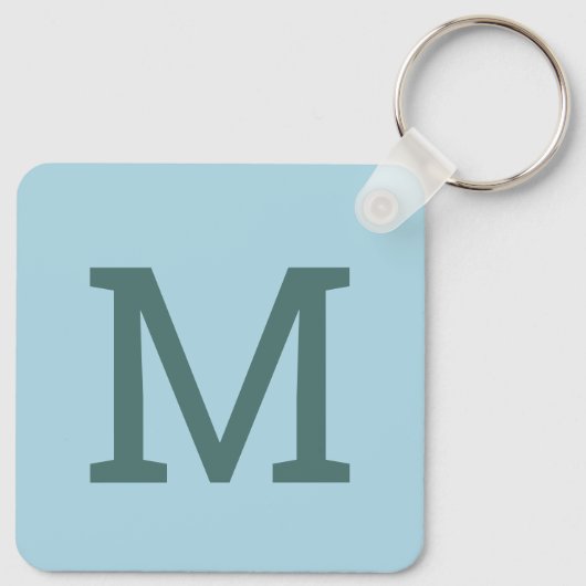 Lichtblauw Eenvoudig Monogram Initiaal Sleutelhan Sleutelhanger (Achterkant)