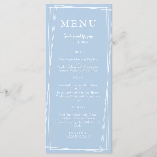 Lichtblauw Elegant Bruiloft Stijlvol Aanpasbaar Menu (Voorkant)