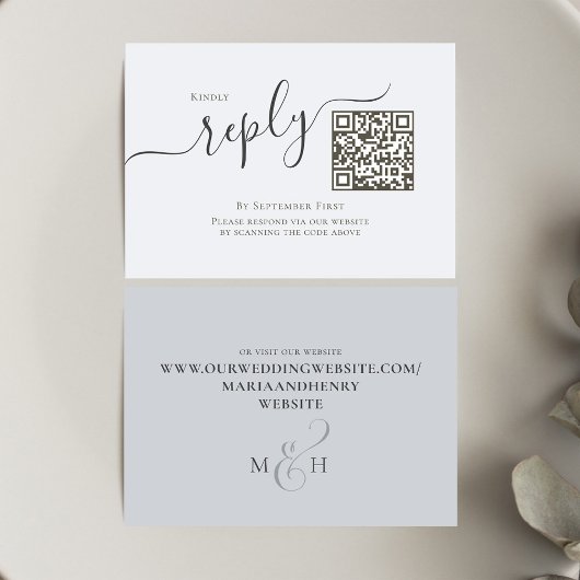 Lichtblauw Elegant RSVP QR Code Bruiloft Informatiekaartje