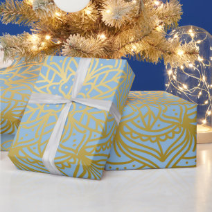 Lichtblauw en Goud Mandala Patroon Verpakking Papi Cadeaupapier