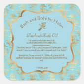 Lichtblauw en gouden folie demask cosmetica label  (Voorkant)