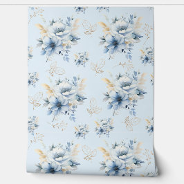 Lichtblauw en goudkleurig behang