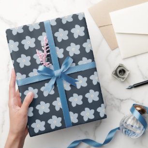 Lichtblauw en marineblauw retro bloem cadeaupapier
