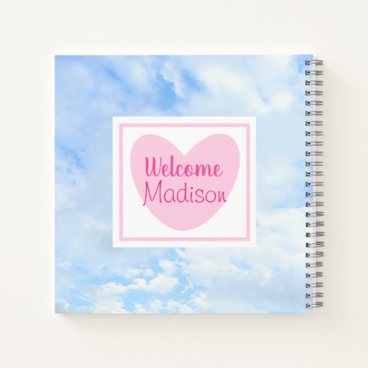 Lichtblauw en Roze Hart Baby Meisje Douche Notitieboek (Achterkant)
