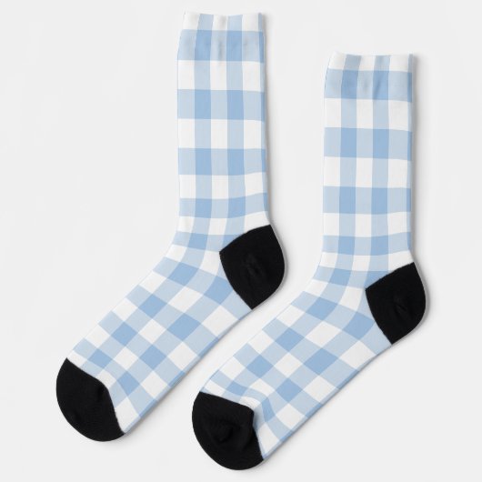 Lichtblauw en wit Gingham Check Plaid Sokken (Links)