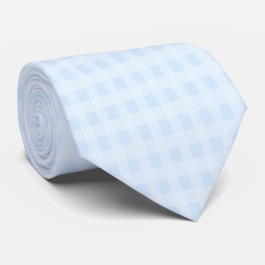 Lichtblauw en wit Gingham Check Stropdas (Opgerold)