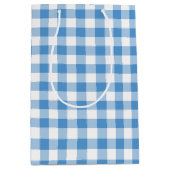 Lichtblauw en wit Gingham Plaid Gift Bag Medium Cadeauzakje (Voorkant)
