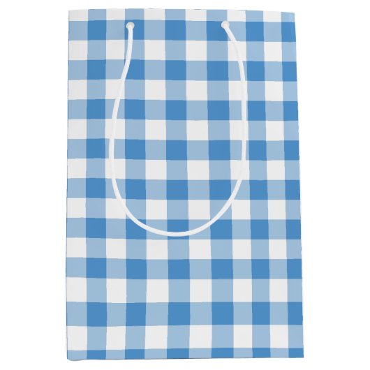 Lichtblauw en wit Gingham Plaid Gift Bag Medium Cadeauzakje (Voorkant)