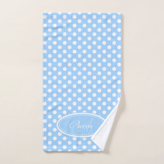 Lichtblauw en wit polka dot gepersonaliseerde hand bad handdoek (Handdoek)