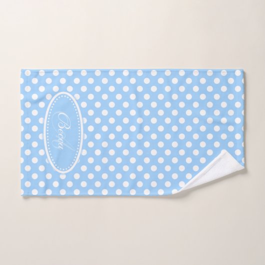 Lichtblauw en wit polka dot gepersonaliseerde hand bad handdoek (Handdoek)