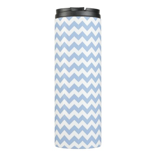 Lichtblauw en witte Chevron Stripes met monogram Thermosbeker (Achterkant)