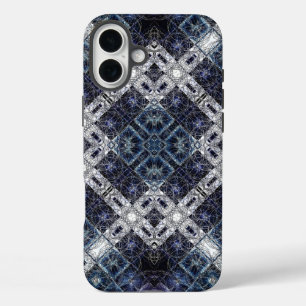 Lichtblauw en Witte Geometrische Rooster iPhone 16 Plus Hoesje