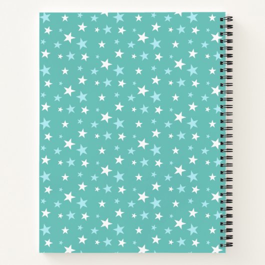 Lichtblauw en witte sterren op Blauwgroen Notitieb Notitieboek (Achterkant)