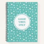 Lichtblauw en witte sterren op Blauwgroen Notitieboek (Voorkant)