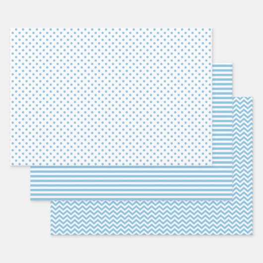 Lichtblauw en witte strepen Chevron Polka Dots Inpakpapier Vel (Set)