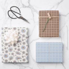 Lichtblauw en Zacht Bruin Daisy Gift Wrap Sheets Inpakpapier Vel