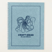 Lichtblauw faux linnen & blauwe octopus planner (Voorkant)