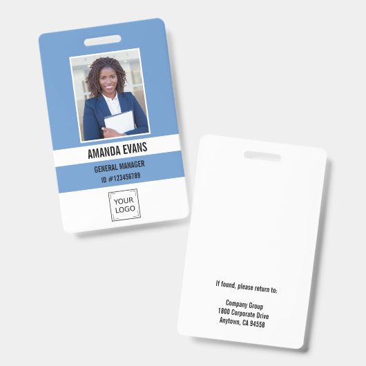 Lichtblauw foto personeelslogo of QR CODE-beveilig Badge (Voor- en achterkant)