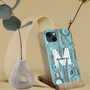 Lichtblauw Funky Retro Gold Glitter Monogram Schat iPhone 13 Hoesje